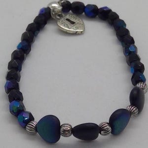 Beaded Bracelet, Blue glass and Silver bracelet