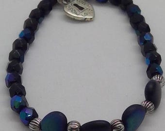 Beaded Bracelet, Blue glass and Silver bracelet