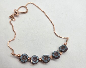 Czech Rose Gold Flower Bracelet
