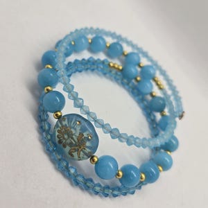Czech Blue and Gold Beaded Bracelet