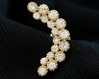 14K Solid Gold Lab Diamond Lined Curve Cartilage Stud Earring, Inner Conch Piercing, Climber Stud, Elegant Curved Ear, Bezel Set Helix Studs