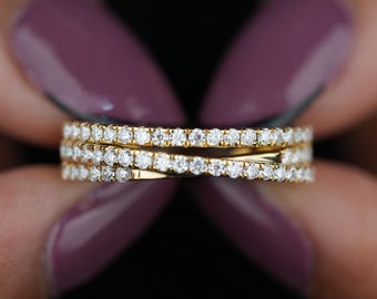 14k Solid Gold Crossover Ring Criss Cross Lab Grown Diamond Statement Ring Multi Layered Ring Eternity Band Infinity Ring Anniversary Gift