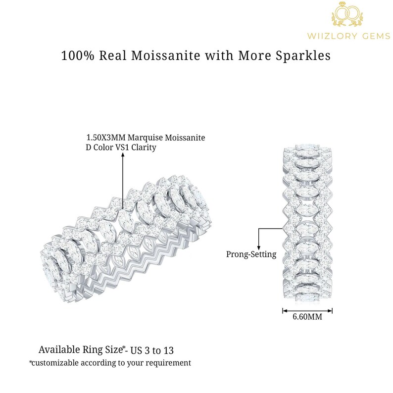 Buy 14K Solid Gold Stacking Ring, Full Eternity Marquise Moissanite ...
