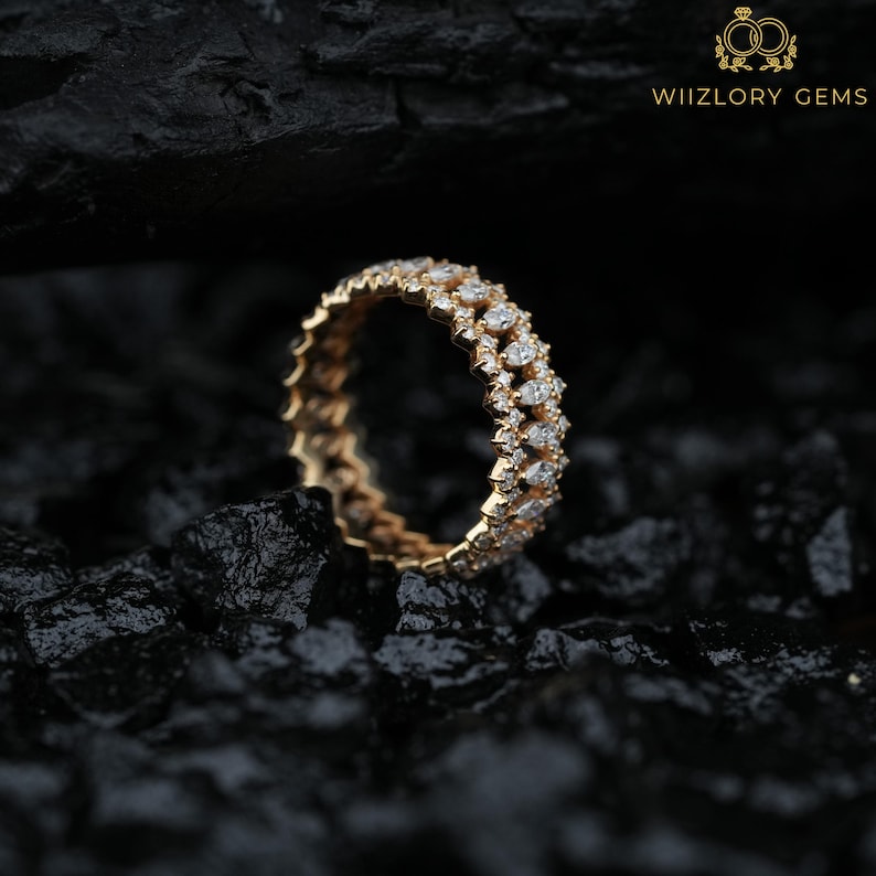 Buy 14K Solid Gold Stacking Ring, Full Eternity Marquise Moissanite ...