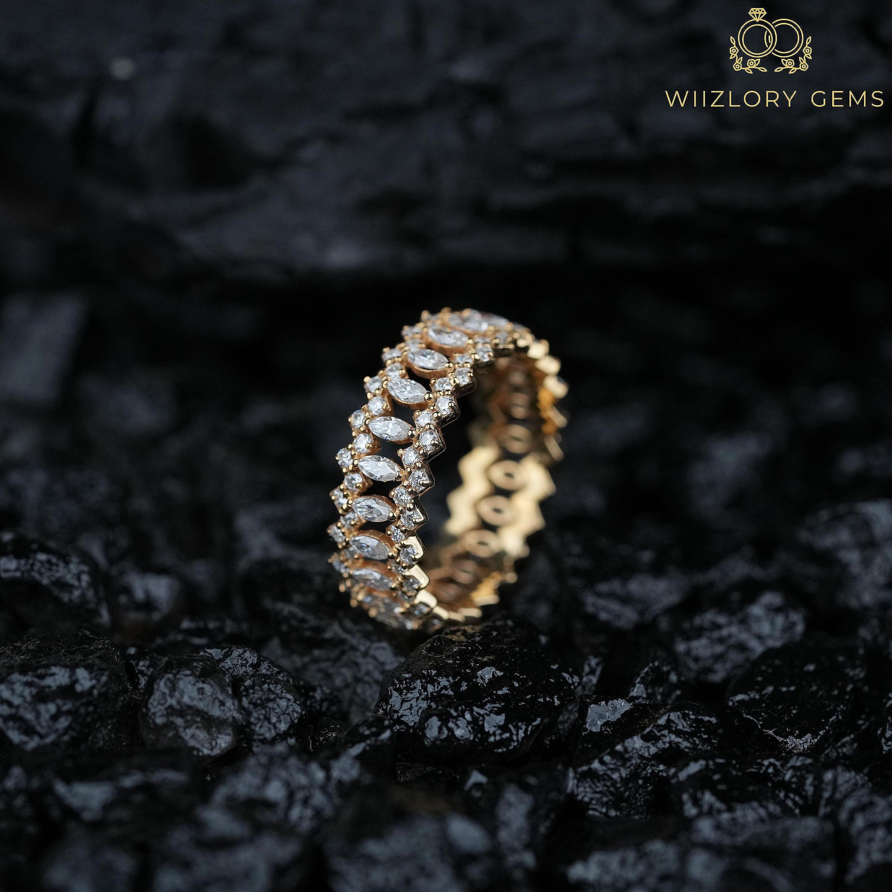 Buy 14K Solid Gold Stacking Ring, Full Eternity Marquise Moissanite ...
