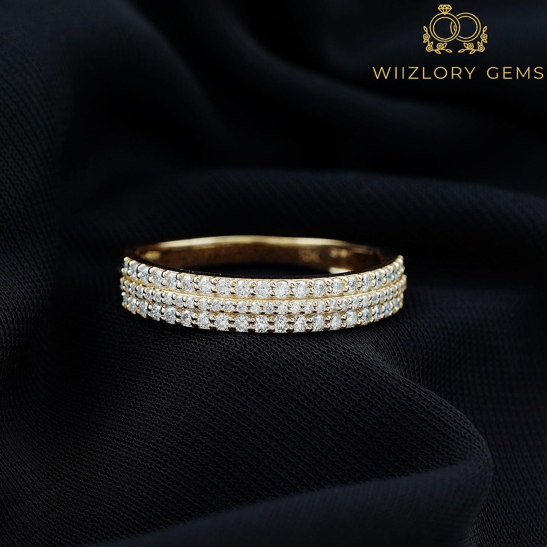 Buy Moissanite Wedding Band: 14K Gold Half Eternity Stacking Ring ...