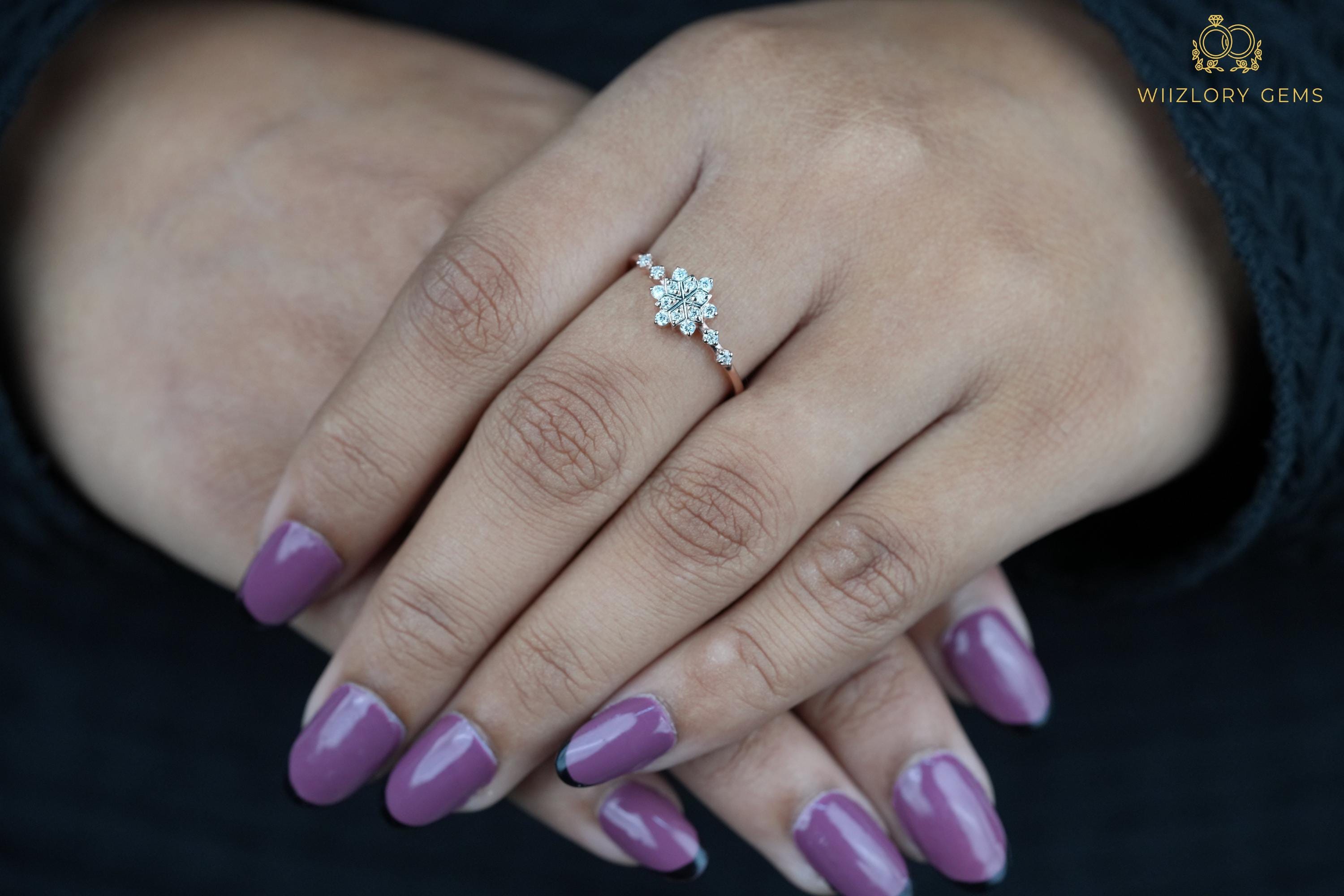 Snowfall Ring Vintage Diamond Moissanite Engagement Ring, Delicate Snowflake Bridal ...