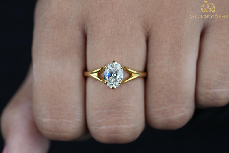 Buy Solid Gold Split Shank Oval Cut Moissanite Engagement Ring ...