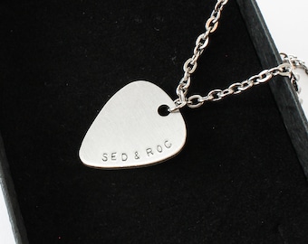 Custom Personalised Guitar Pick Necklace, Any Message, Any Text, Hand Stamped, Gift for Him or Her, Curved Text