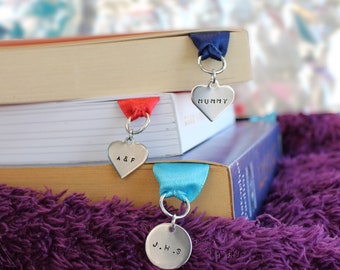 Personalised Name - Date - Initial Charm Ribbon Bookmark Pendant, Navy, Pink, Blue, Red, 100% Stainless Steel Pendant