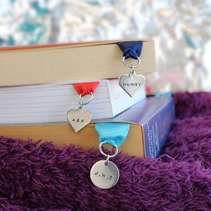 Personalised Name - Date - Initial Charm Ribbon Bookmark Pendant, Navy, Pink, Blue, Red, 100% Stainless Steel Pendant