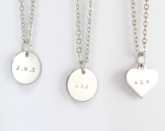 Double Initial Personalised Hand Stamped Necklace Heart or Disk