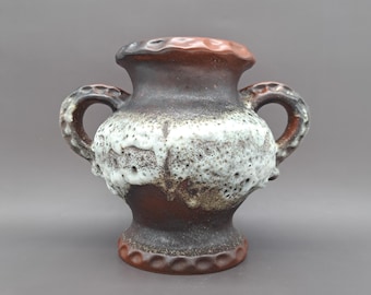 Jarrón vintage de Alemania Occidental Carstens Tönnieshof 7240-20 Cerámica de mediados de siglo, década de 1970, WGP 1960 MCM, marrón, negro y blanco