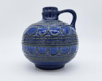東ドイツのヴィンテージFat Lava花瓶。Strehla、青、黒、白。WGP / MCM