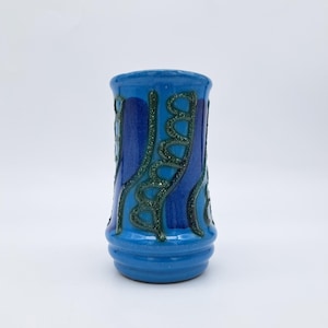 Beautiful Vintage German Veb Strehla Vase Mid-Century Earthenware 1960s MCM Numbered 1260 Blue