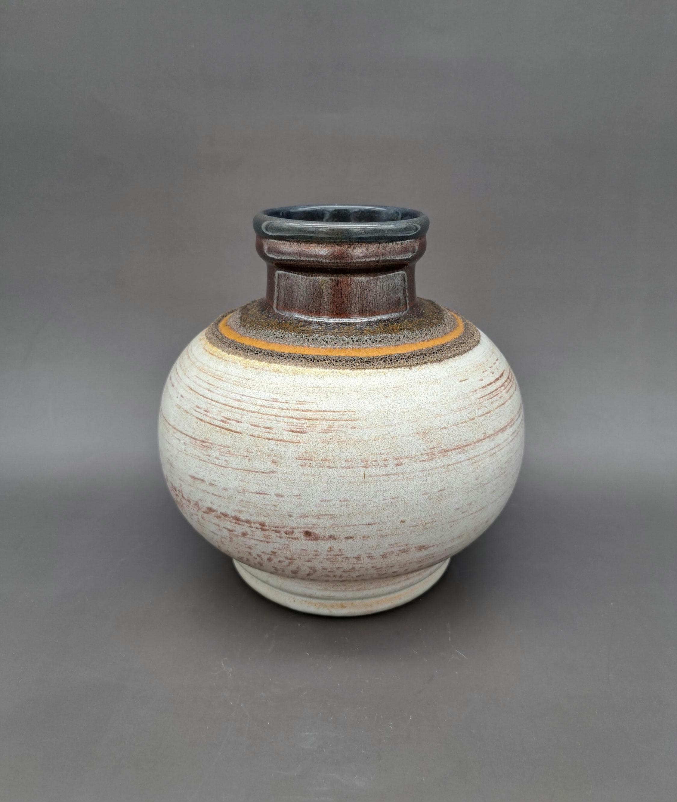 Vintage VEB Strehla Fat Lava Vase German Pottery MCM Numbered 1421