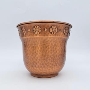 Vintage kopparblomkruka mitten av århundradet Cachepot H14,5 Ø17,5 cm planteringskärl 1960 MCM blomsterdekoration