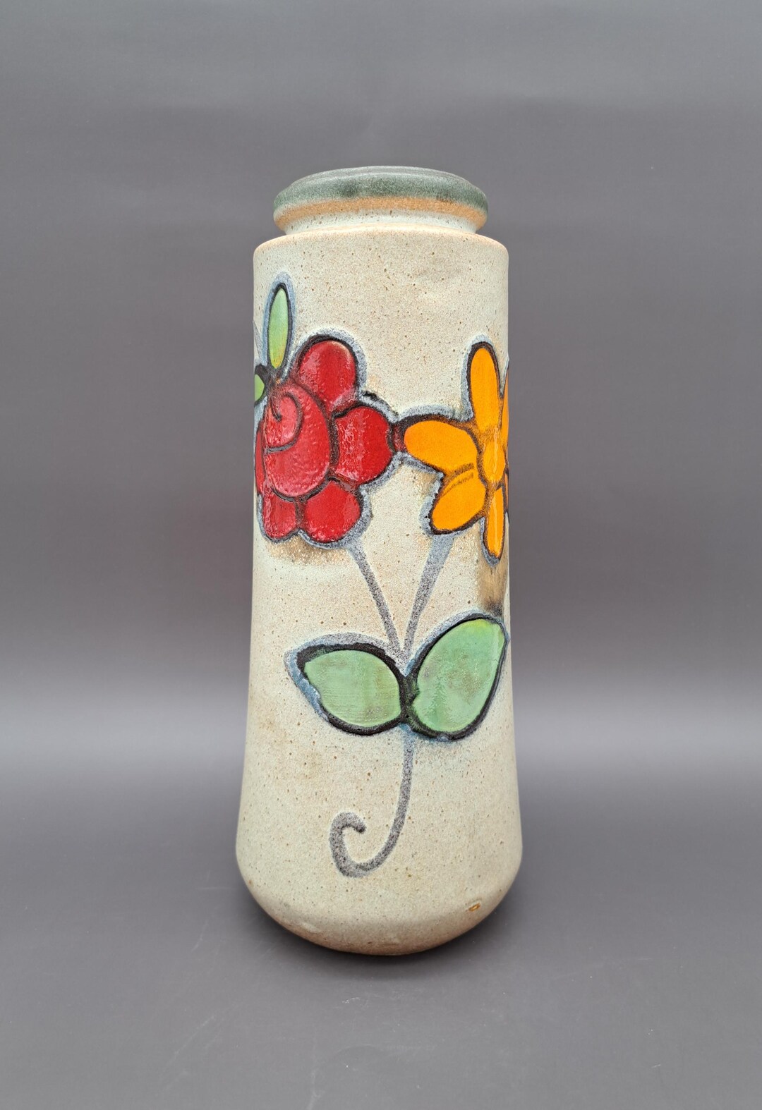 ドイツ　Scheurich 手描き花柄陶器プレート ヴィンテージ ショイリッヒ 206-26 花瓶 西ドイツ ミッドセンチュリー
