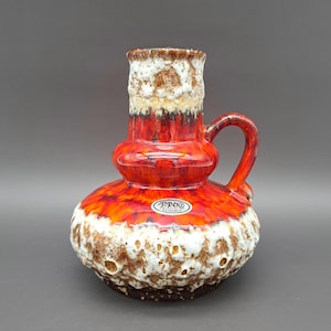 Rare Vintage West German Fat Lava Vase Jopeko 402/16 Red Drip Glaze Mid Century Pottery 1970s MCM Design