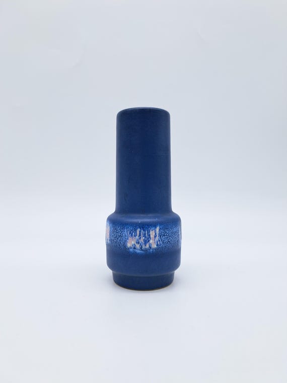 Rare Vintage West German Ceramic Stein Keramik Vase 9/15 Mid Century Fat Lava Pottery 1960s MCM Blue Pink