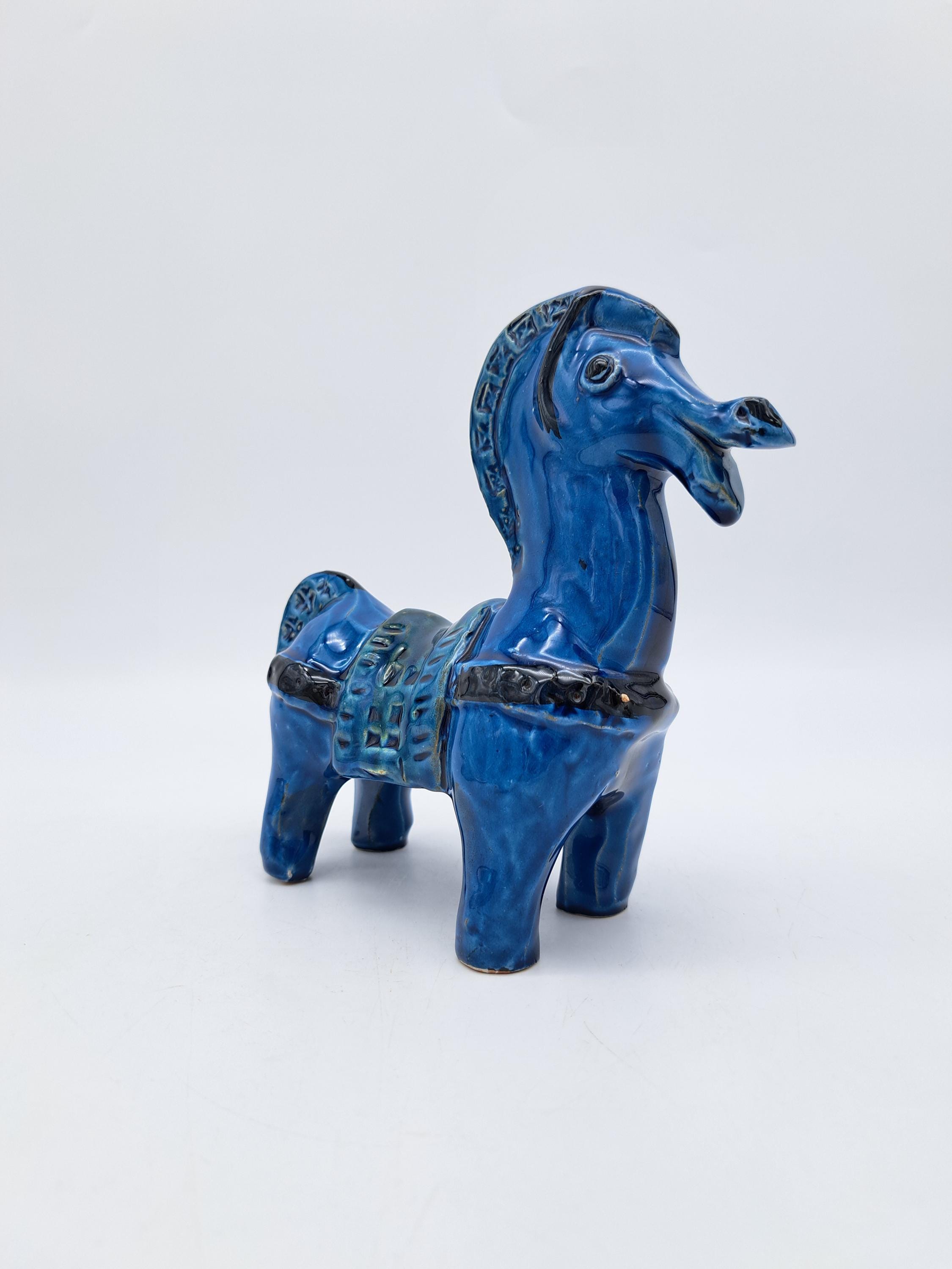 Rare Vintage BITOSSI Horse Italian Ceramic Rimini Blue MCM Design