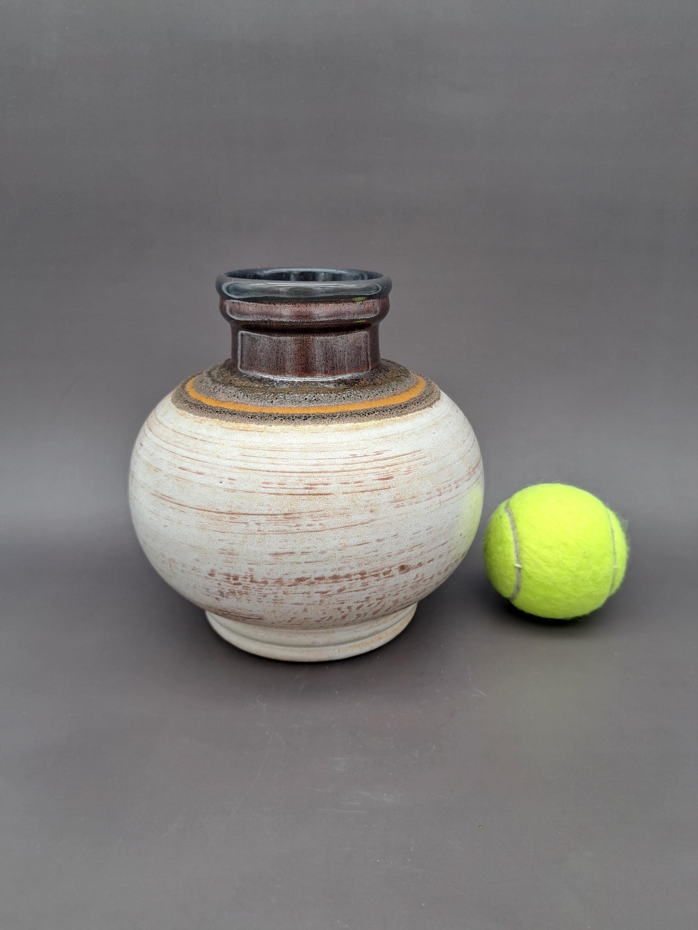 Vintage VEB Strehla Fat Lava Vase German Pottery MCM Numbered 1421