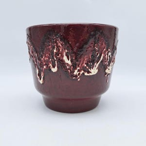 Pot de fleurs XL vintage Fat Lava Kreutz en céramique rouge bordeaux H 15,5 x Ø 18,5 cm, poterie du milieu du siècle, années 1960