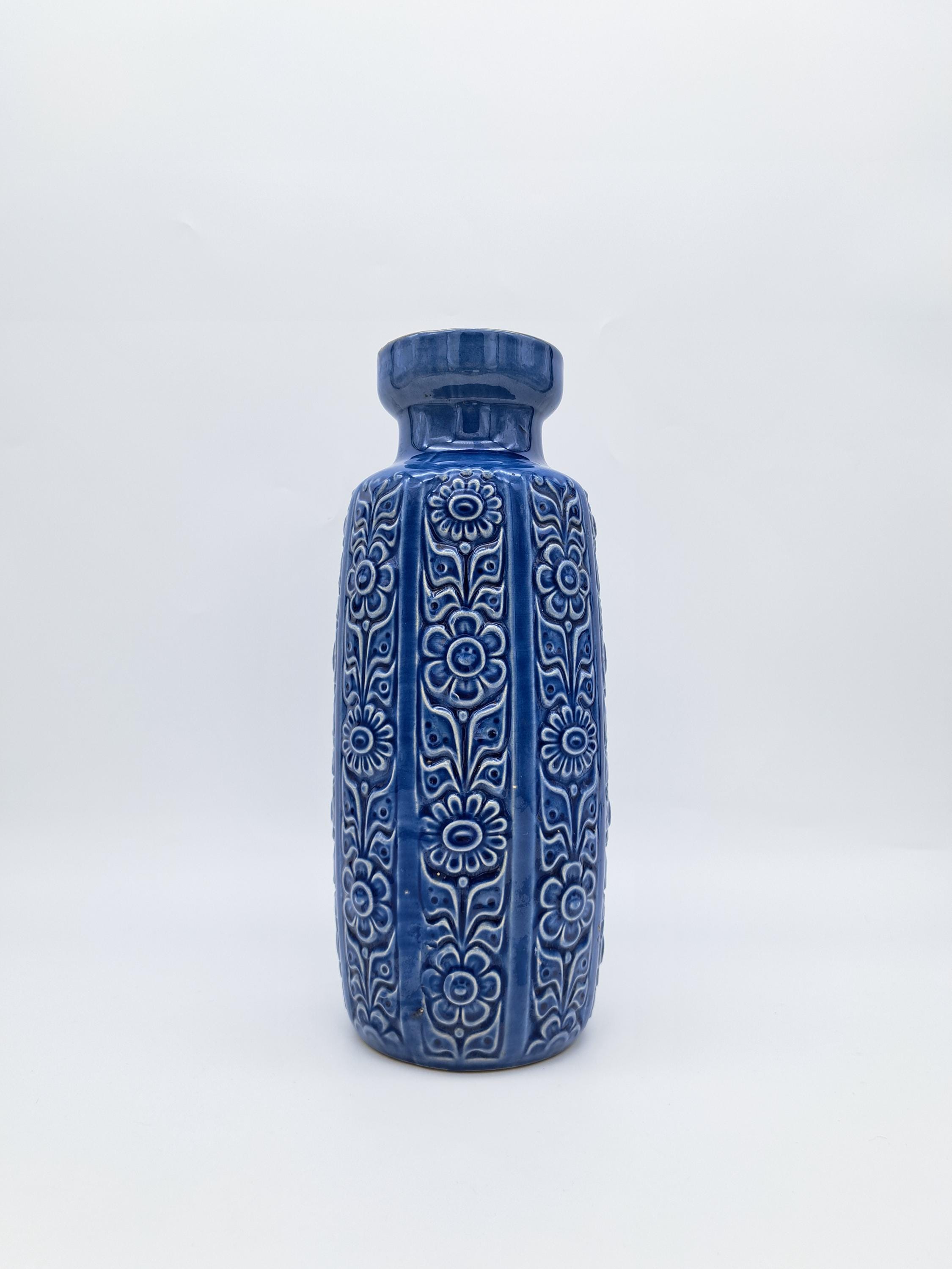 Beautiful Scheurich Vase Blue Mid-century Earthenware W-germany