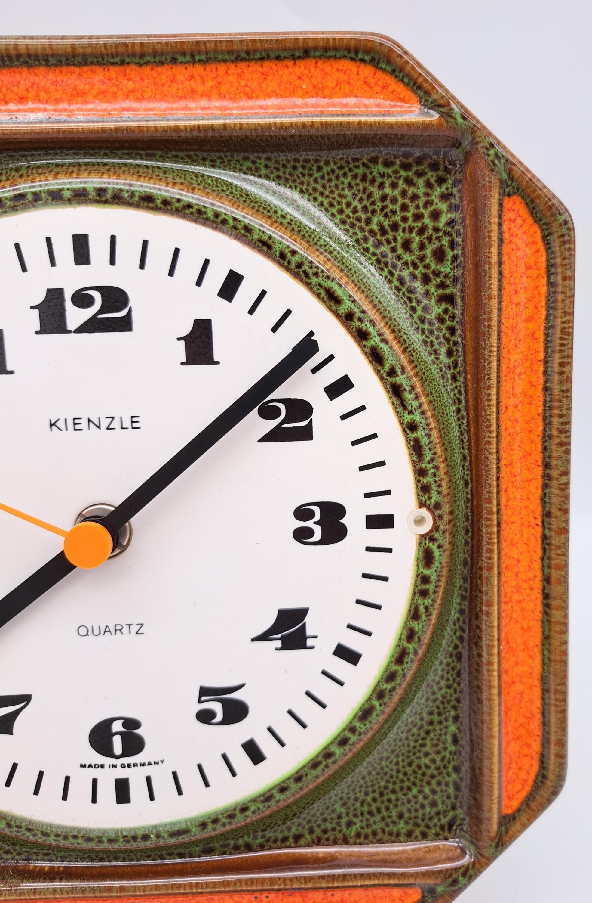 Rare Vintage Wall Clock KIENZLE Ceramic White Earthenware Mid