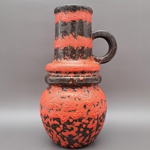 Vintage West German Scheurich Wien Vase 428-26 Mid Century Pottery 1970s WGP Orange Fat Lava Drip Glaze
