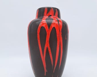 黒赤彫刻花瓶 希少なヴィンテージ西ドイツ製 Scheurich Dracula 549-21 ファットラバ