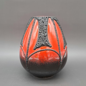 Vintage West German Fat Lava Vase FÖHR Keramik 339-15 Mid Century Red Black Pottery 1960s Ceramics WGP Design