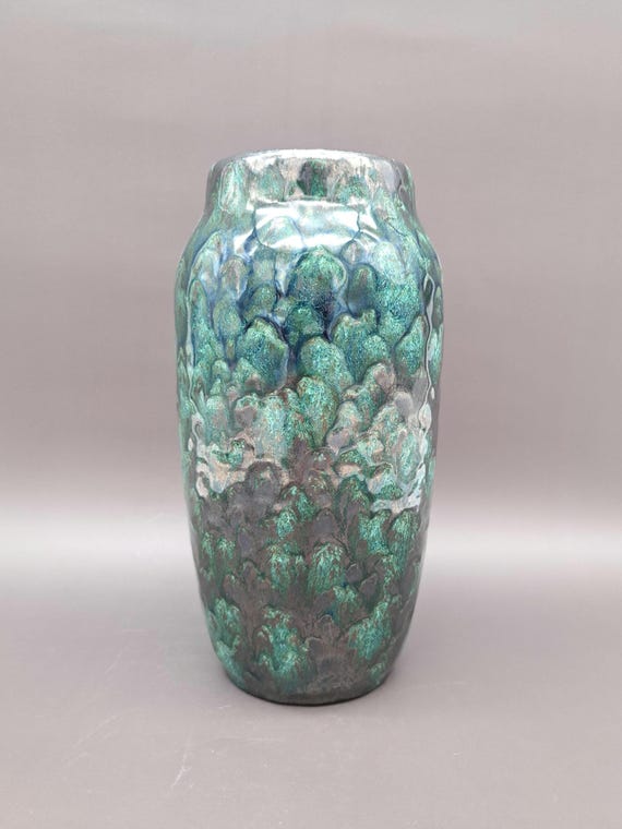 Vintage West German Fat Lava Vase Scheurich 242-22 Green