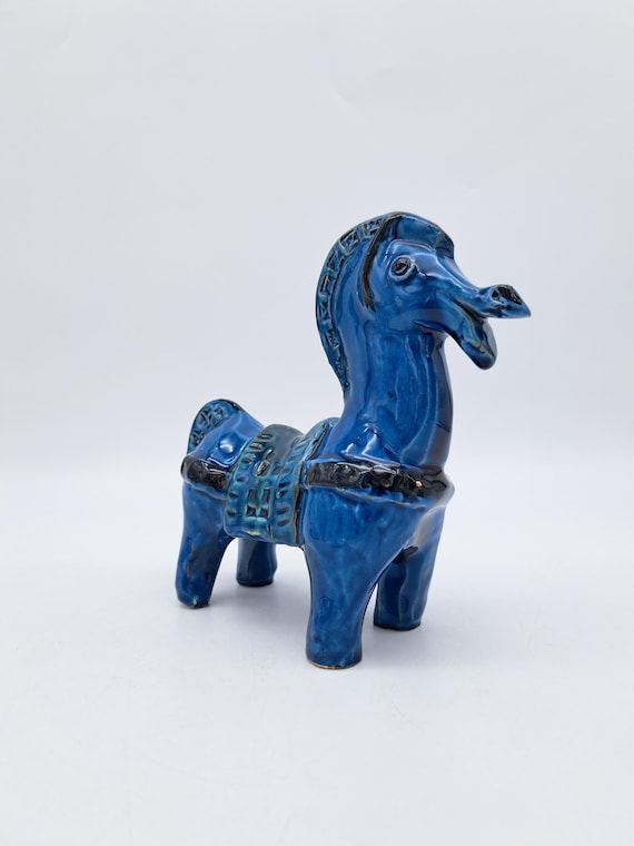 Rare Vintage BITOSSI Horse Italian Ceramic Rimini Blue MCM