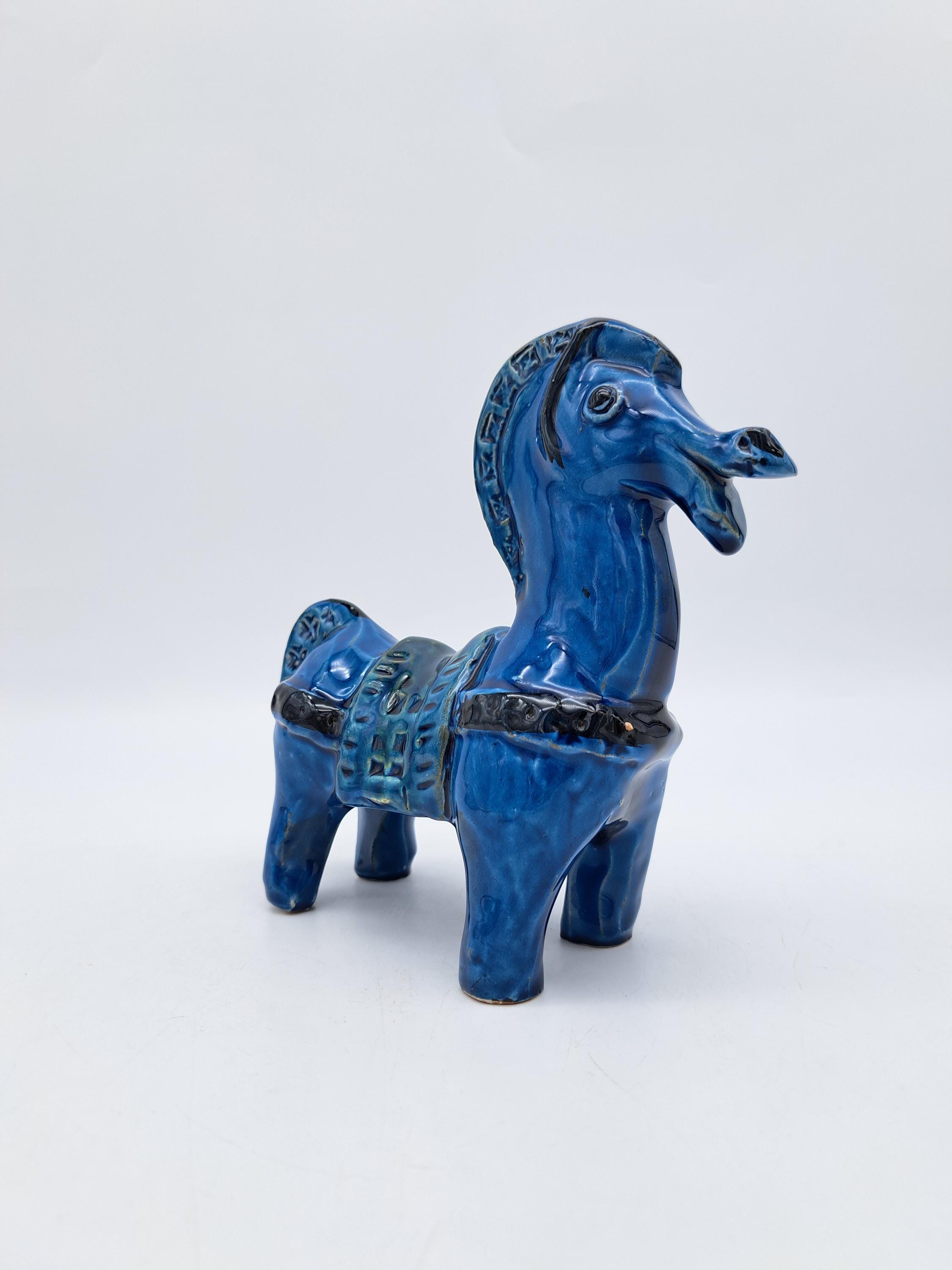 Rare Vintage BITOSSI Horse Italian Ceramic Rimini Blue MCM