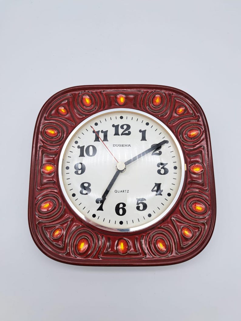 Beautiful Rare Vintage Ceramic Wall Clock Manufacturer Dugena MCM Red ...
