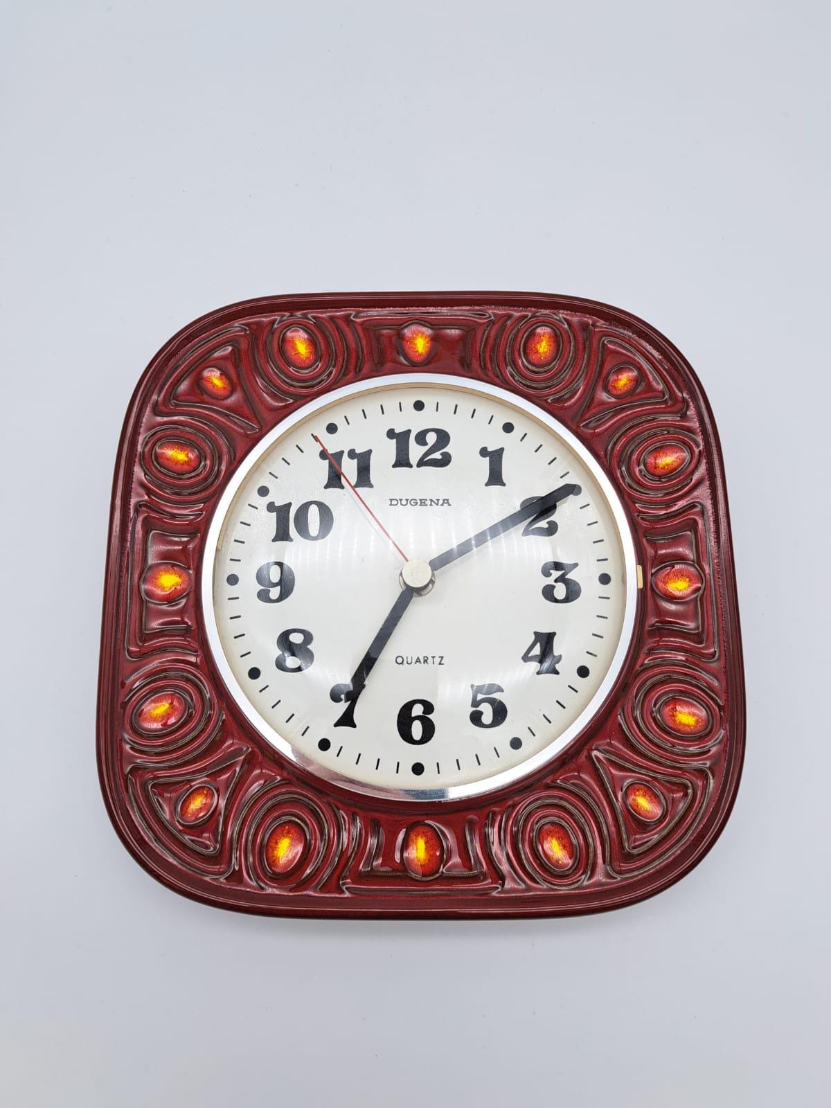 美しい希少なヴィンテージセラミック製壁掛け時計メーカーDugena MCM製