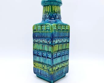 Rare Vintage West German Bay Bodomans Vase 70-25 Green Blue Bitossi Style MCM German Pottery 1960s WGP 1970