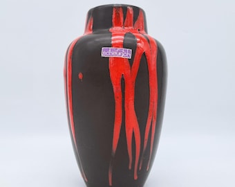 黒赤彫刻花瓶 希少なヴィンテージ西ドイツ製 Scheurich Dracula 549-21 ファットラバ