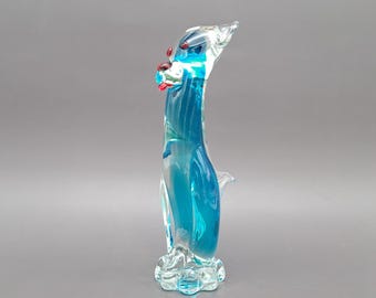 Rare Designer Glass Murano Glassware Dog Vintage Mid-Century Design 1960-1970 Blue Red