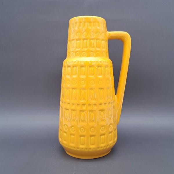 Raro vaso Scheurich Inka da Alemanha Ocidental, amarelo, nº 416-26, cerâmica vintage, década de 1970