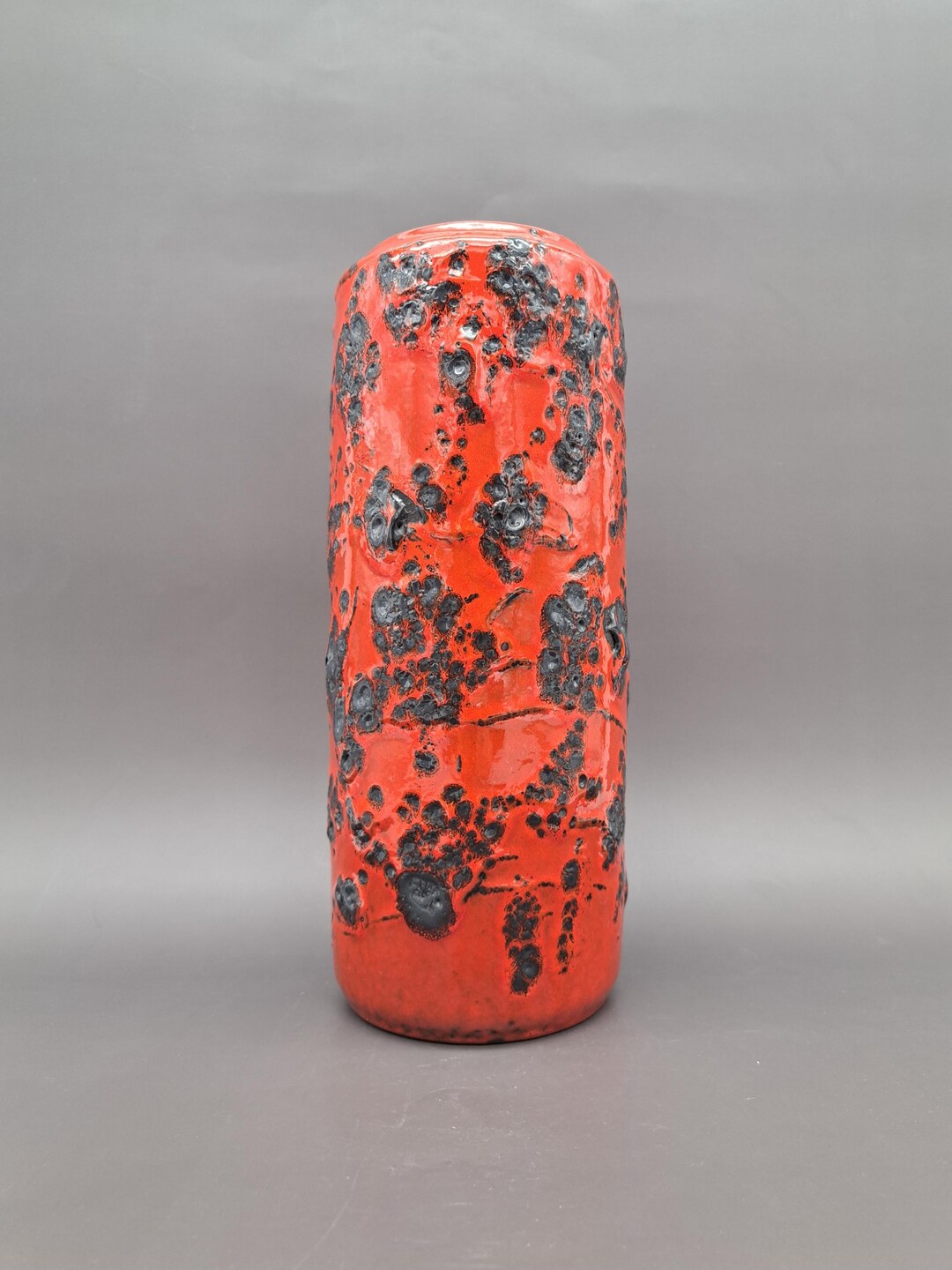 Vintage West German Fat Lava Cylinder Vase Scheurich 532-28 Red
