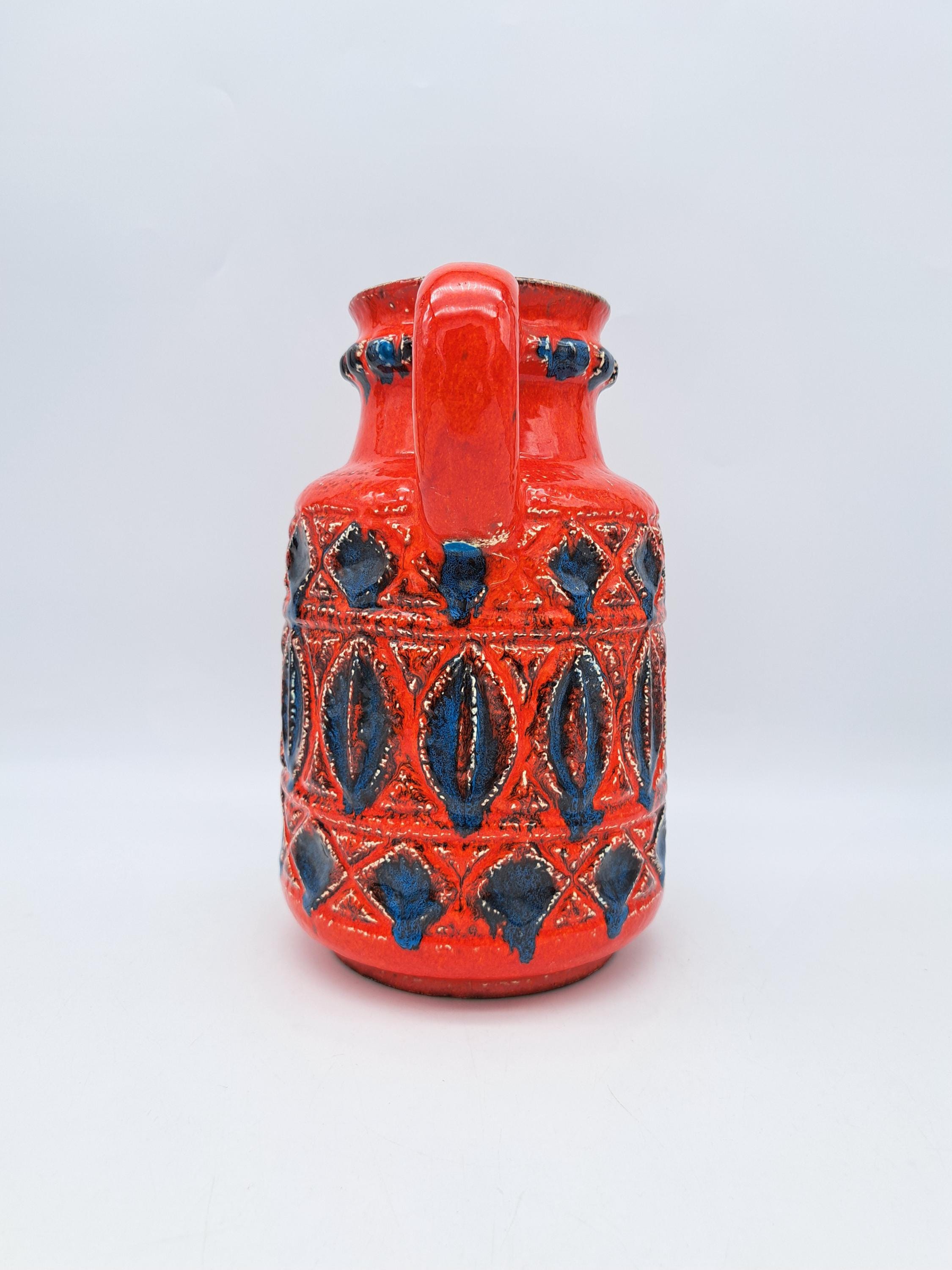 工芸品 Vintage Bay Keramik West German Vase Vintage BAY KERAMIK Matte Blue Vase 86 20 With Floral Decor