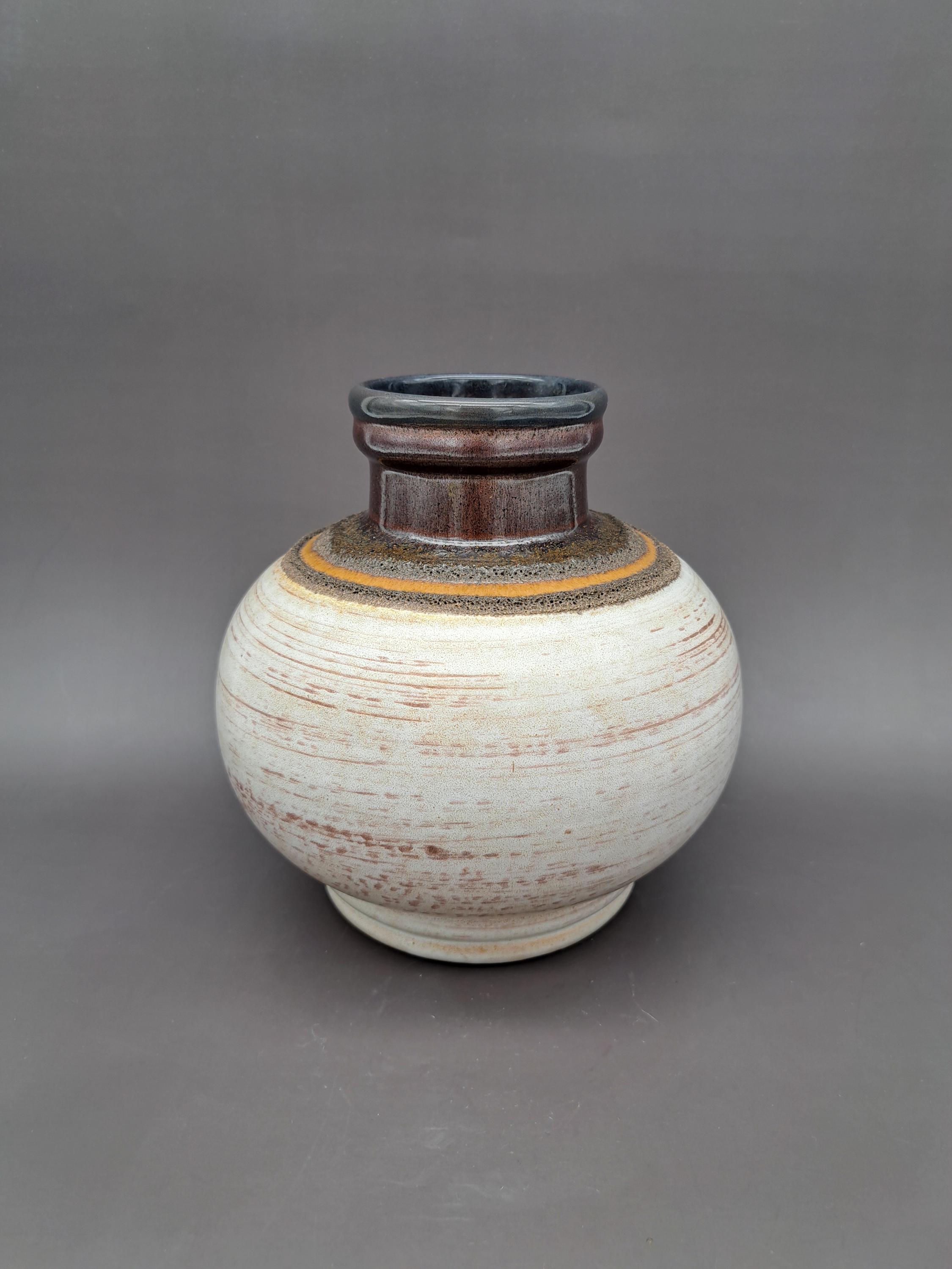 Vintage VEB Strehla Fat Lava Vase German Pottery MCM Numbered 1421