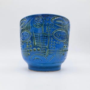 Zeldzame Vintage West Duitse XL Bloempot Carstens Tönnieshof 7098-18 Midden Eeuwse DesignPlantenbak 1970 MCM Blauw Aardewerk Gerda Heukeroth