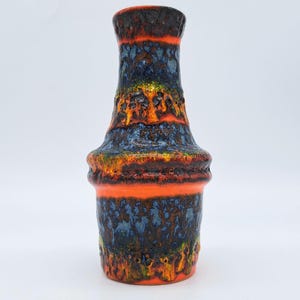 Raro jarrón Scheurich Rainbow 209-18, cerámica Fat Lava de mediados de siglo (años 70), WGP, 1960-1970, esmalte MCM con goteo.