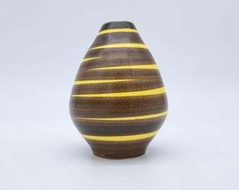 Hermoso jarrón Ilkra Kairo de Alemania Occidental, diseño de mediados de siglo, cerámica de los años 50, loza, amarillo y marrón.