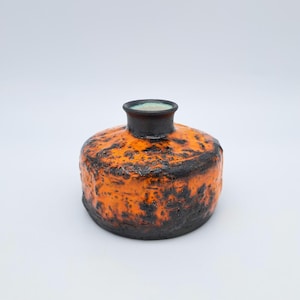 Vintage vas Gerhard Bauer Keramik Tyskland Middle Century Design Vas Orange Svart 1960-1970 H8 Ø10 CM