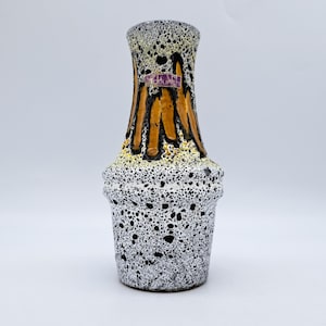 Rare West German Ceramic WGP Scheurich Lora Vase 209-18 White Black Earthenware MCM Design