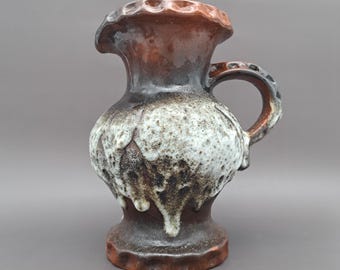 Jarrón vintage de Alemania Occidental Carstens Tönnieshof 7238-22, cerámica de mediados de siglo, década de 1970, WGP 1960 MCM, marrón, negro y blanco